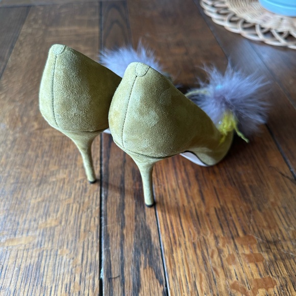 J Crew suede leather and fur pointy yellow pumps shoes size 5.5/6 - Picture 4 of 6